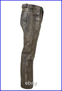Leather pant Mens Distressed Brown Real cowhide Leather Motorcycle Pants Jeans