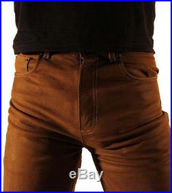 Leather pants Men Women FUENTE CAMEL LION from Nubuk leather trousers gay pants