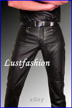 Leather pants black mens leather jeans 501-style with buttons Lederjeans schwarz