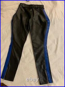 Leather trousers jodhpurs pants breeches blue stripes