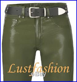 Leather trousers new green 501-st leather pants men s leather jeans olive