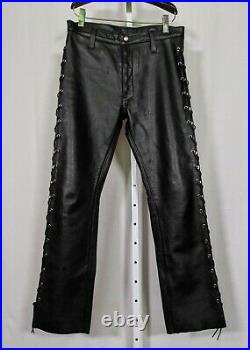 Leatherman NYC Heavy Duty Lace-up Black Leather Pants 33 Waist