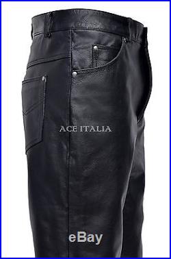 Luxury 501 Men's Black Real Genuine Hide Leather Motorcycle Biker Jeans Trouser