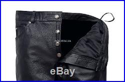 Luxury 501 Men's Black Real Genuine Hide Leather Motorcycle Biker Jeans Trouser