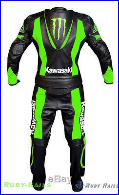 MEN Black GREEN Motorcycle RACING Leather Suit Jacket Leather Pants For Kawasaki