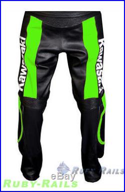 MEN Black GREEN Motorcycle RACING Leather Suit Jacket Leather Pants For Kawasaki