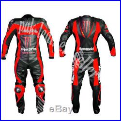 MEN Black RED Motorcycle RACING Leather Suit Jacket Hump Pants For Kawasaki