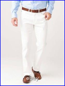 MEN'S COW GENUINE LEATHER Jeans Style 5 Pockets Motorbike White Pants