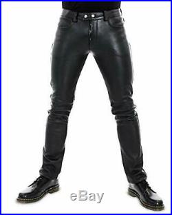 MEN'S COWHIDE LEATHER JEANS THIGH FIT 501 Style LUXURY PANTS TROUSERS