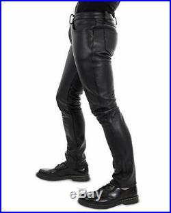 MEN'S COWHIDE LEATHER JEANS THIGH FIT 501 Style LUXURY PANTS TROUSERS