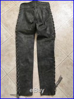Men's Leather Slash Style Drawstring Pants, Distressed & In Excellent Cond
