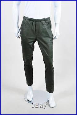 MEN'S Theory Olive Green Leather Drawstring Straight Leg Pants SZ 32