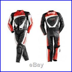 MENS DUCATI RED BLACK MOTORCYCLE LEATHER SUIT With Jacket Pant SAFTEY PADS