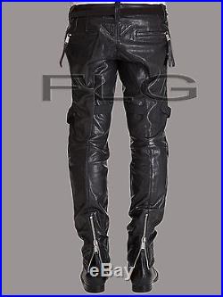 Mens Genuine Sheep Leather Slant Zip Jeans Outrageously Luxury Pants Trousers