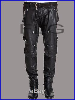 Mens Genuine Sheep Leather Slant Zip Jeans Outrageously Luxury Pants Trousers