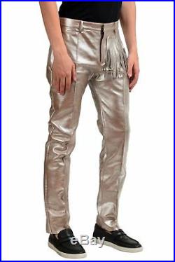 Maison Margiela 10 Men's 100% Leather Metallic Fringe Casual Pants Size 30 32