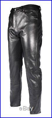Man Black Cowhide Strong 501 Real Leather Jean Pants Trousers