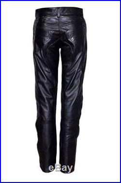 Man Black Soft Nappa Slim Fit Real Leather Jean Pants Trousers
