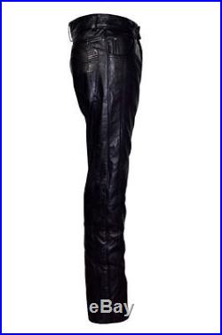 Man Black Soft Nappa Slim Fit Real Leather Jean Pants Trousers