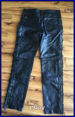 Mans Size 38 Genuine Black Leather Pants With Lace