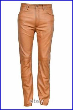 Men 100% Genuine Tan Brown Lambskin Leather Pant Trousers Office Casual Wear 96