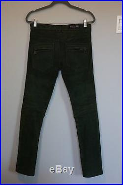 Men Balmain Green Suede Leather Pants Size 28
