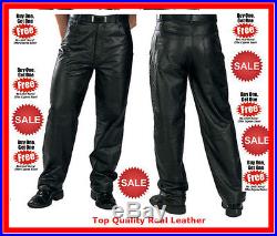 Men Black Genuine Leather Pant Motorcycle Casual Pants Buy One Get One Free