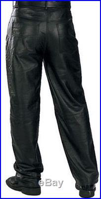 Men Black Genuine Leather Pant Motorcycle Casual Pants Buy One Get One Free