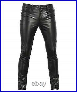 Men Black Leather Pant Genuine Lambskin Slim Fit Biker Motorcycle Zipper Trouser