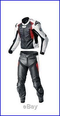 Men Black Red BMW Motorcycle Made to order leather Suit Jacket with hump Pants
