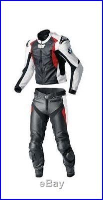 Men Black White Kawasaki Racing Motorcycle Leather Suit Jacket with Hump & Pants