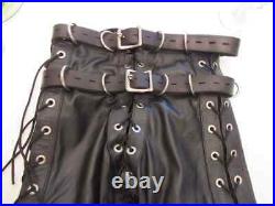 Men Genuine Black Leather Restraint Shirt & Pant with buckle Belts Club Costume