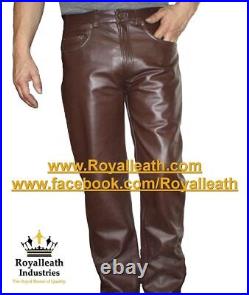 Men Genuine Black Leather trousers / Pants Biker, Military police western cowboy