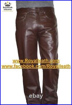 Men Genuine Black Leather trousers / Pants Biker, Military police ...