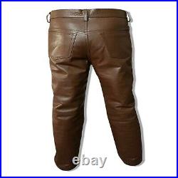 Men' Genuine Brown Leather Pant Jeans Style 5 Pockets Motorbike Brown Pants New