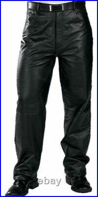Men Genuine Lambskin Leather Causal Trouser Street Wear Trendy Bikers Pants LP07