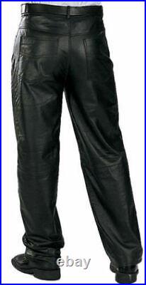 Men Genuine Lambskin Leather Causal Trouser Street Wear Trendy Bikers Pants LP07