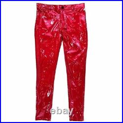 Men Glossy Patent Leather Tights Pants Nightclub Trouser Punk Red Dance Slim fit