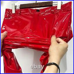 Men Glossy Patent Leather Tights Pants Nightclub Trouser Slim fit Punk Red Dance