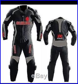 Men Gray Black Suzuki 2016 model RGSX Motorcycle Leather Suit Jacket & Pants