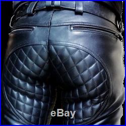 Men Handmade Cow Hide Real Leather breeches Motorbike Pants Leather Jeans
