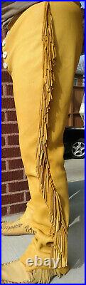 Men Handmade Native American Buckskin Leather pants Trouser Western Clothing