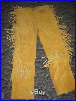 Men Handmade Native American Buckskin color Mountain Man Leather shirt and pants