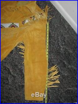 Men Handmade Native American Buckskin color Mountain Man Leather shirt and pants