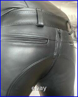 Men Leather Pant Black Pant Zipper soft Bikers trouser