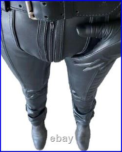 Men Leather Pant Black Quilted Pant Zipper soft Bikers trouser