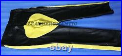 Men Leather Pant Genuine Leather Gay Black Bluf Yellow Sides Zipper Four Pocket