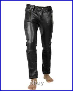 Men Leather Pants with Zipper Sheep/Lambskin Leather Biker Trouser