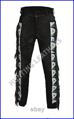 Men Leather buckskin Suede Pant Trouser Jeans Style Black Rugged Skin Rendezvous