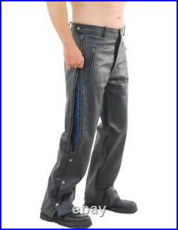 Men Leather pant with side zip and snap button closure